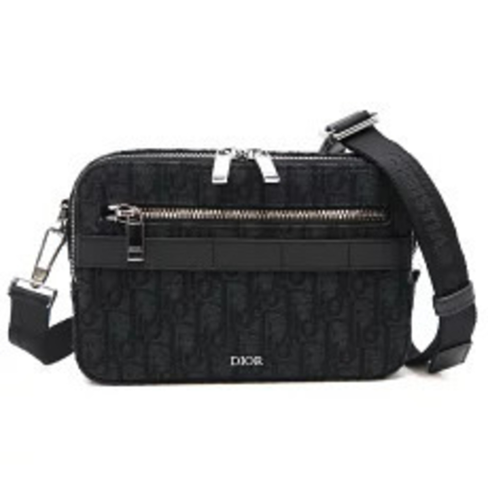 Christian Dior Oblique Jacquard Messenger Bag Black